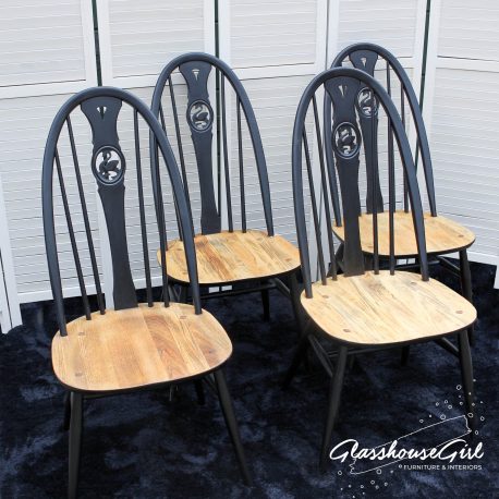 Black Ercol Swan Highback Chairs