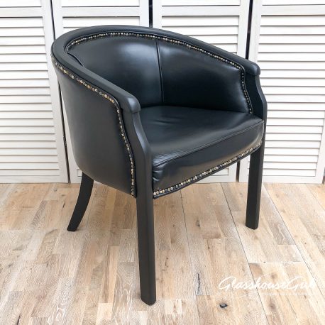 Black Leather Decorative Studded Tub Chairs