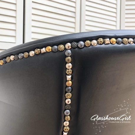 Black Leather Decorative Studded Tub Chairs