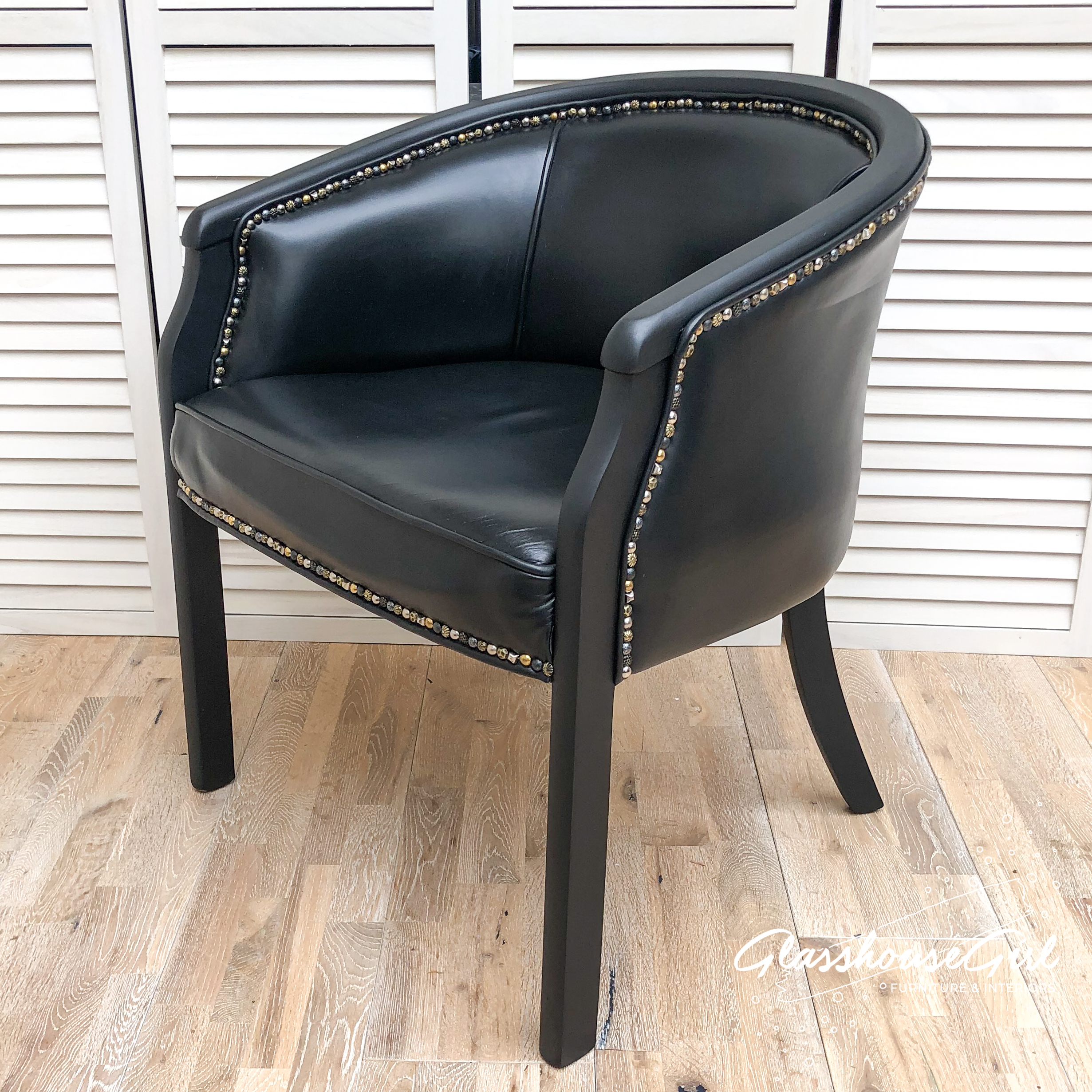 Stud U Love Black Leather Tub Chairs, Grey Leather Tub Chair