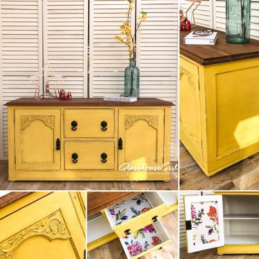 Canary Yellow Vintage Farmhouse Style Low Sideboard