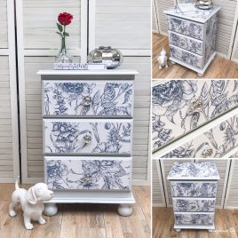 Floral Blue & White English Countryside Bedside Cabinet(s)