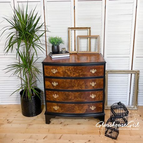 Black & Burr Walnut Bow Front Chest of Drawers