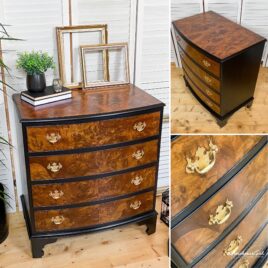 Burr Walnut & Black Bow Front Chest of Drawers