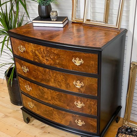 Black & Burr Walnut Bow Front Chest of Drawers