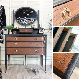 Black & Walnut Regency Style Dressing Table / Dresser