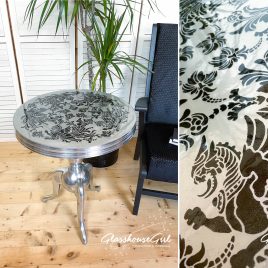 Silver & Black Dragon Stencilled Resin & Aluminium Table