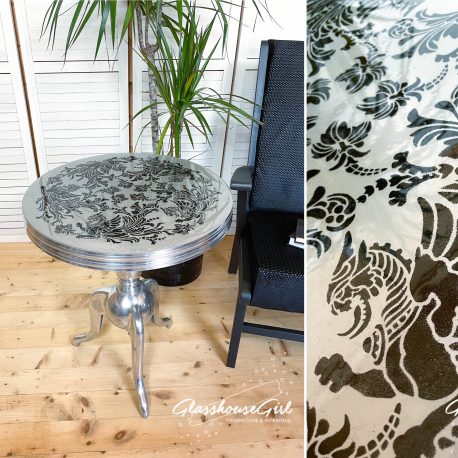 glasshouse-girl-silver-aluminium-resin-dragon-stencilled-side-table