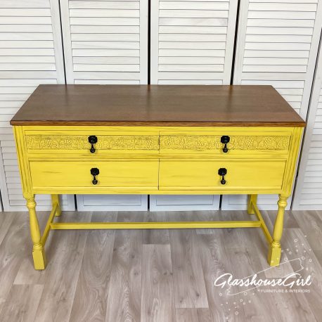 Small Yellow Farmhouse Vintage Distressed Sideboard Hall Table S
